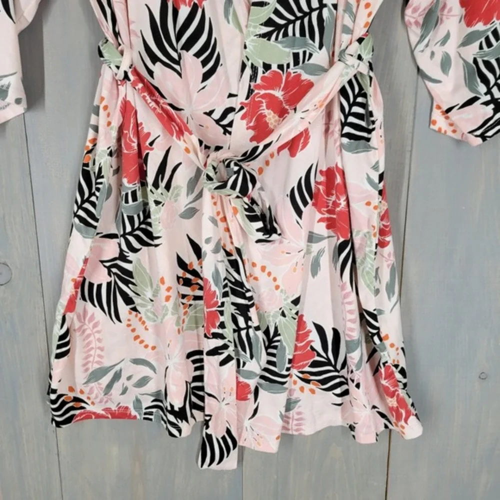 Flora Nikrooz Floral Robe Women Large Pink Tropical Palm Leaf‎ Kimono